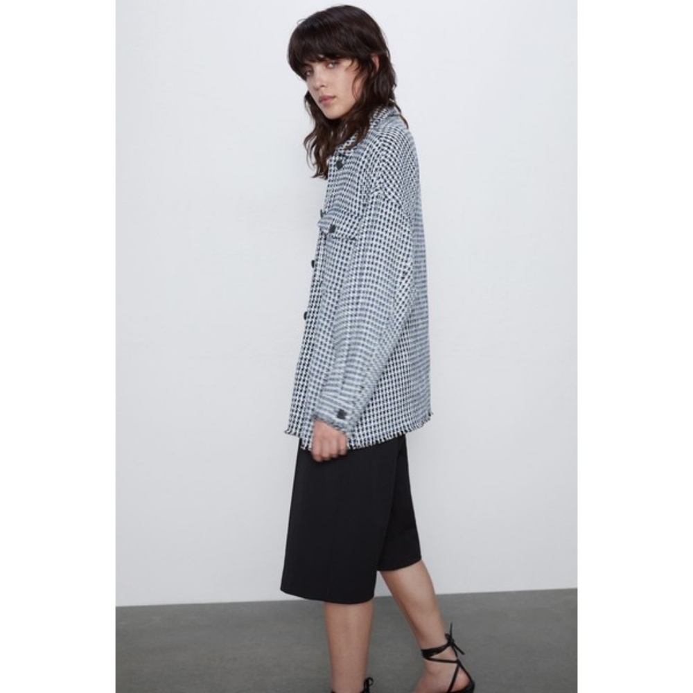 Zara | Tweed button down jacket in blue - Picture 3 of 13